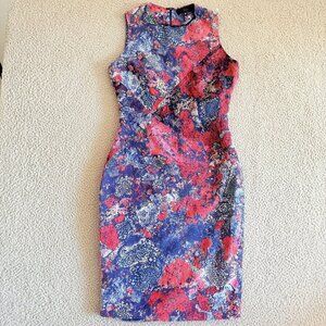 Nonoo‎ Dress Silk Lined Fitted Pencil Wiggle Watercolor Made USA